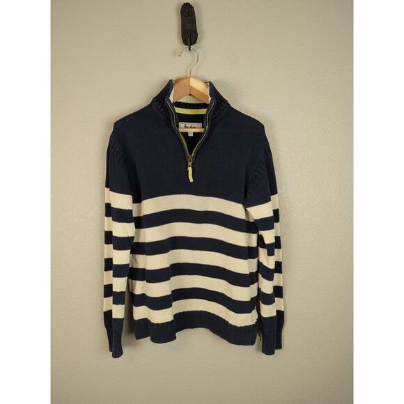 Boden Mens 1/4 Zip Pullover Sweater Size M Medium Navy Blue White Stripe Cotton - Picture 4 of 8